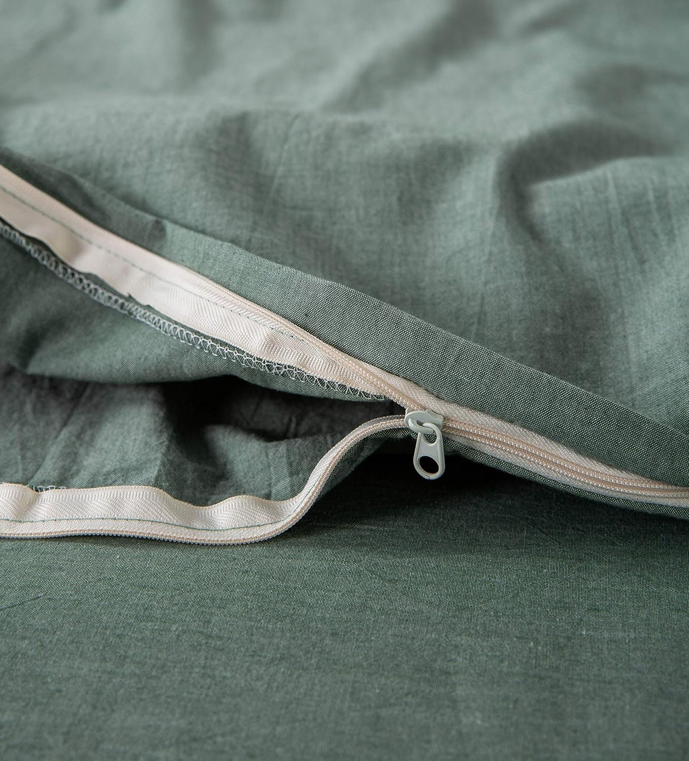 100% Washed Cotton Duvet Cover for Weighted Blanket 60X80 Inches with 8 Ties, Zipper on Long Side/Grass Green/Just Duvet Cover