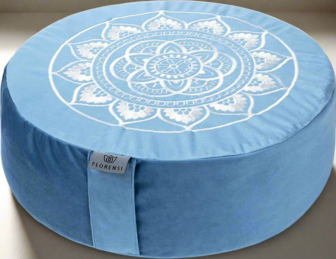 Meditation Cushion - Comfortable Floor Pillow - Traditional Tibetan Meditation Pillow with Beautiful Velvet Cover - Large Floor Cushion Seating for Adults - Premium Yoga Buckwheat Bolster