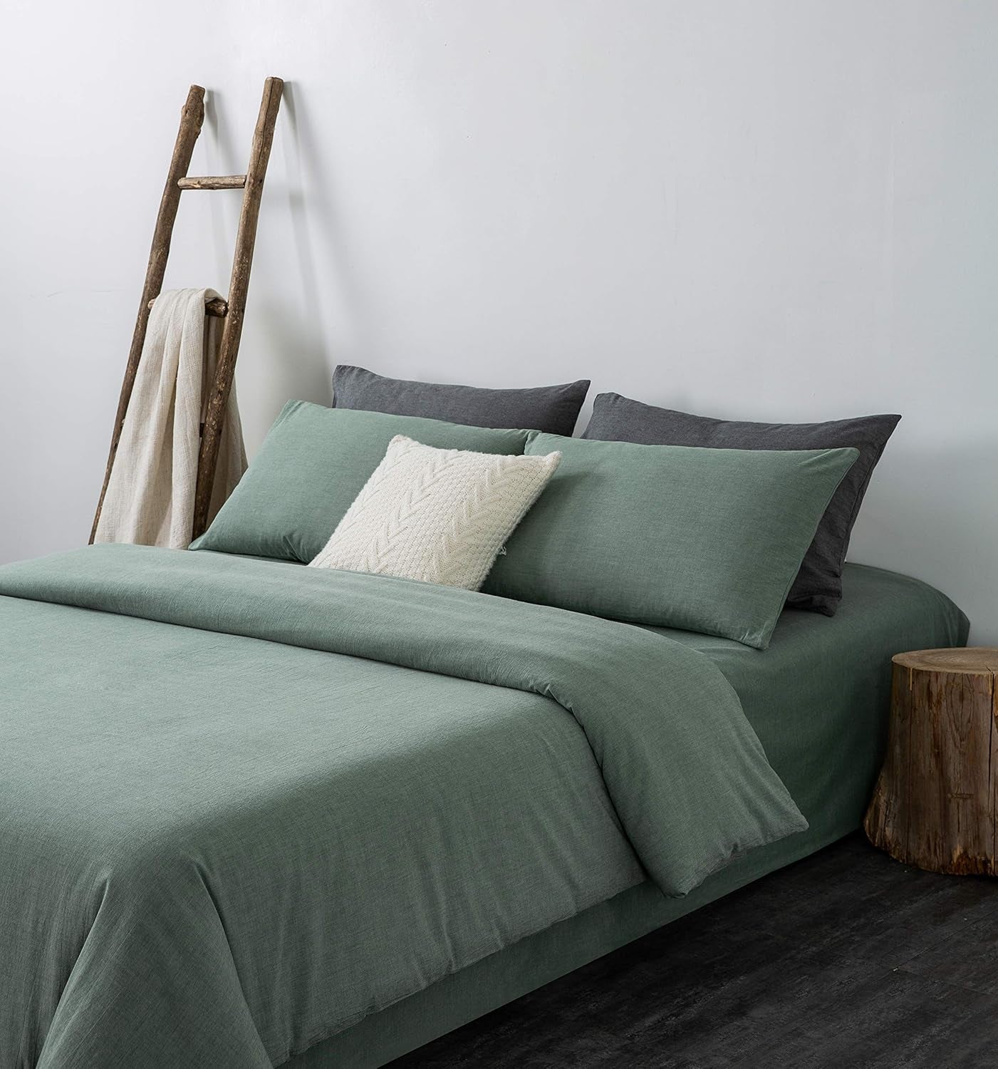 100% Washed Cotton Duvet Cover for Weighted Blanket 60X80 Inches with 8 Ties, Zipper on Long Side/Grass Green/Just Duvet Cover